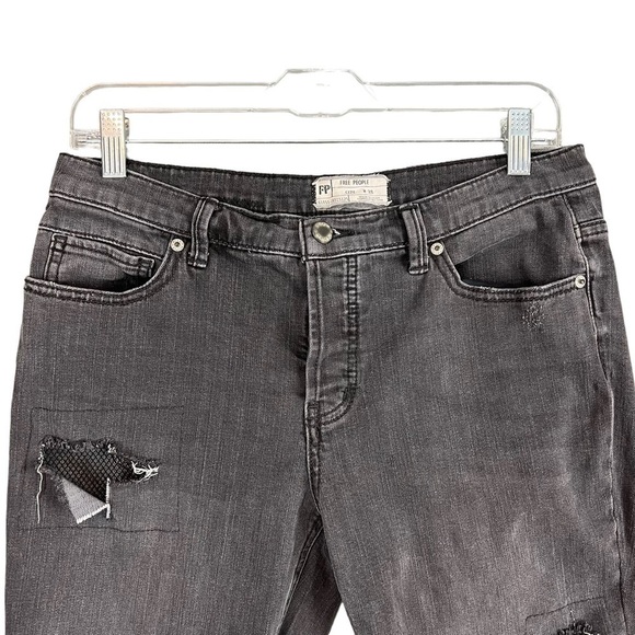 Free People Black Distressed Fishnet Mesh Skinny Jeans Size 28 - Picture 5 of 9